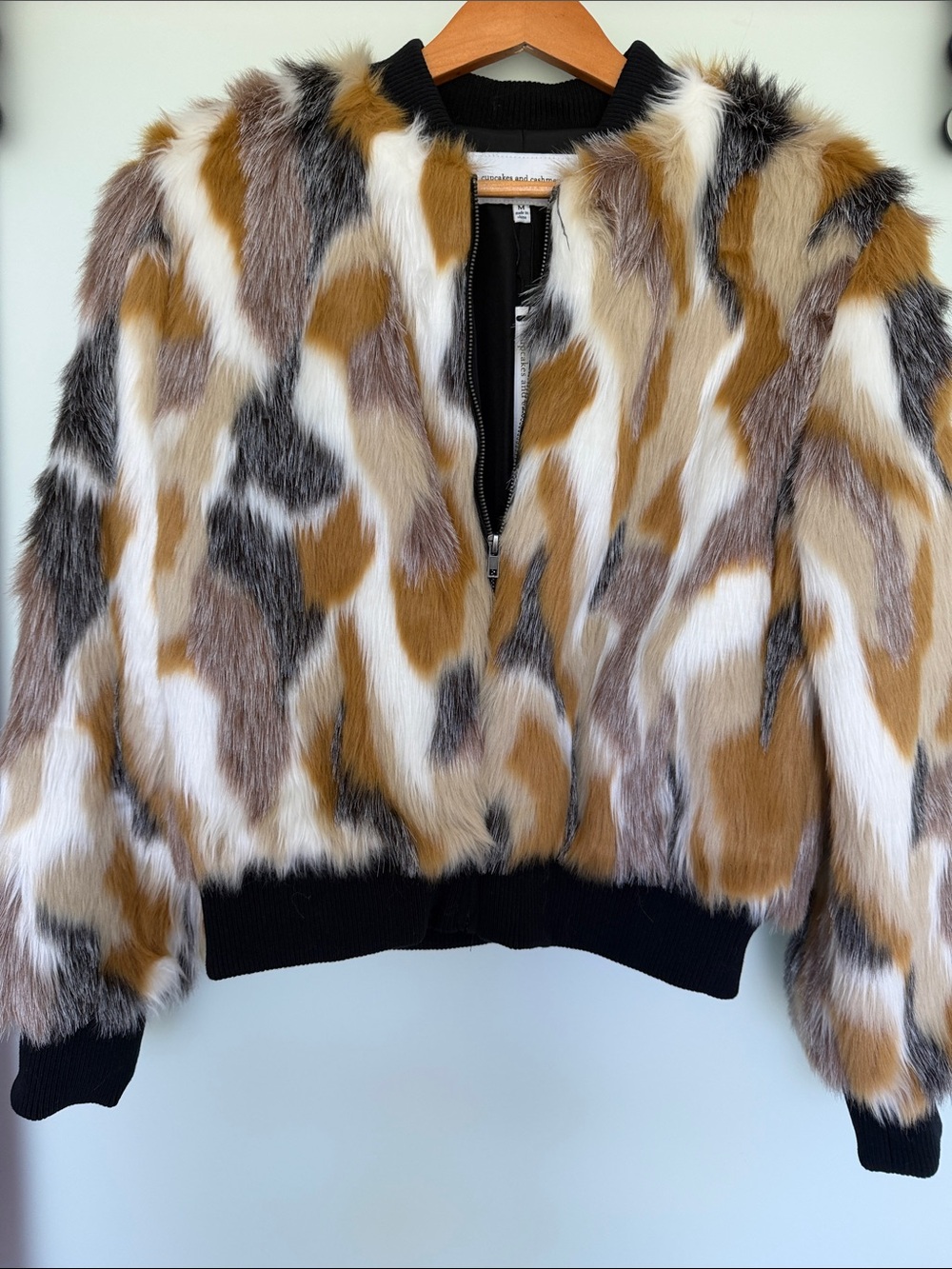 NWT Cupcakes and Cashmere Faux Fur Multi-Color Bomber Jacket - Women-medium